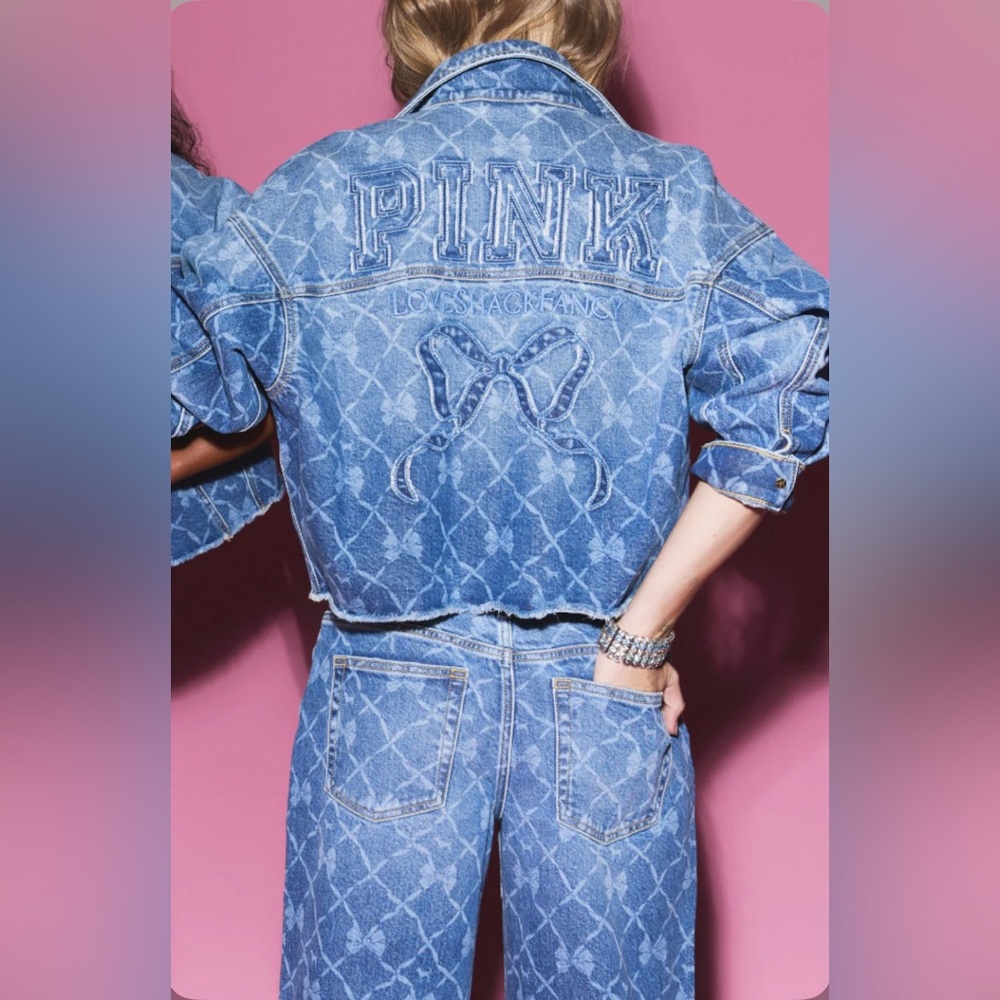 NWT LoveShackFancy x Pink Blue Denim Ribbon Jacket - S